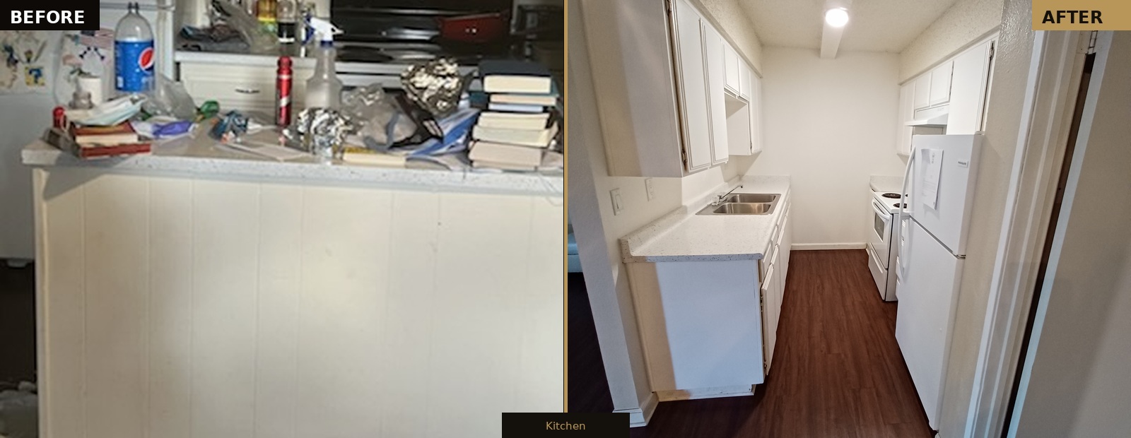 Panorama Apartments — Kitchen before and after, Palm Desert CA